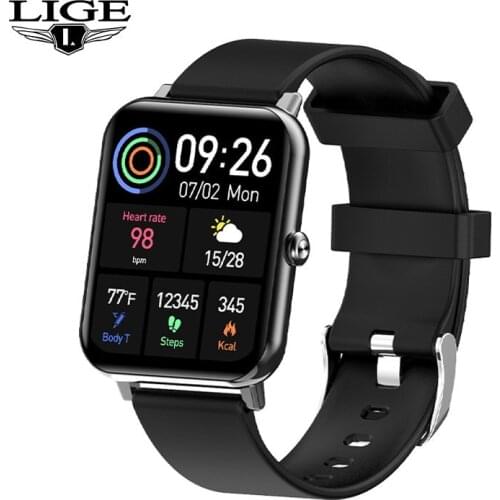 LIGE 1.69 inch 2021 Smart Watch Men Full Touch Body Temperature Monitor Fitness Tracker IP67 Waterproof Smartwatch Women For IOS