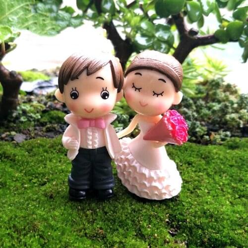 2pcs/set Wedding Bride and Groom Dolls Micro Fairy Garden Gnomes Decorative Toys Terrariums Figurines Miniatures DIY Ornaments