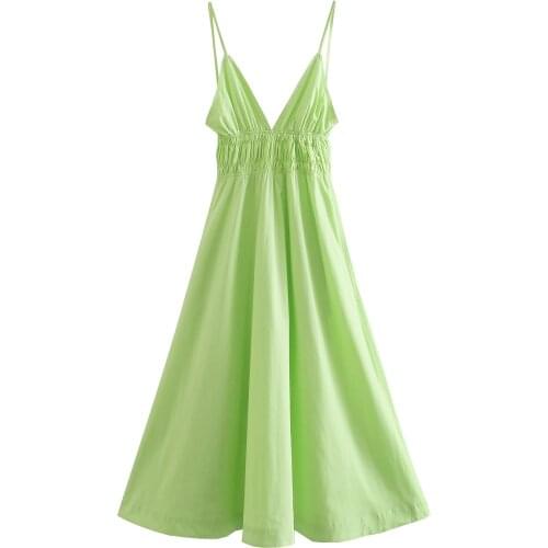 JC · KILIG 2021 Light Green Womens Sling Slim Poplin Long Dress OP9707