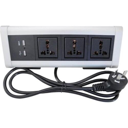 Triangle Office Tabletop Electric Socket with Table Clamp 3 Universal Power Outlets +2 USB Charger For Kitchen Home Desktop