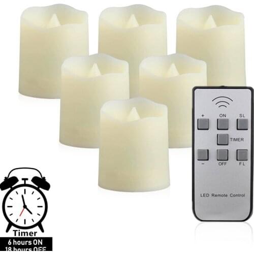 Pack of 6 LED Flameless Candles Battery Operated Timer Function 6 Hours On 18 Hours Off Tea Light Home & Garden Decration