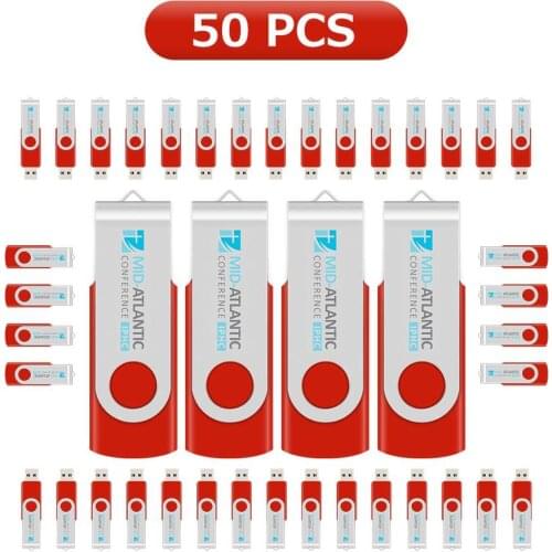 J-boxing 50PCS 16GB USB Flash Pendrive Engraved Custom Printed Logo Flash Memory Stick Personalize Metal Swivel USB Stick for PC