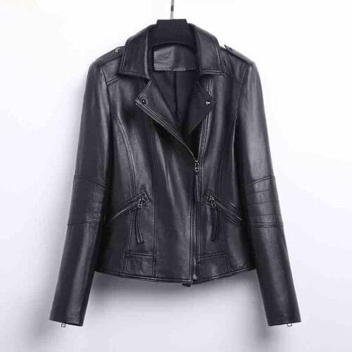 YOLANFAIRY Genuine Leather Jacket Women Real Sheepskin Leather Bomber Jackets Spring Autumn Motocycle Plus Size Coat 1804 MF560