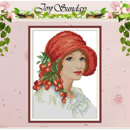 Woman wearing red hat painting counted 11CT 14CT Cross Stitch Set DIY Chinese Cross-stitch Kits Embroidery Needlework Home Decor
