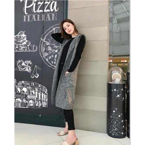 Women Spring Winter Plus Size Knitted Vest Female Long Thick Sleeveless Sweater Wasitcoats Ladies Solid Hooded Cardigans Z144