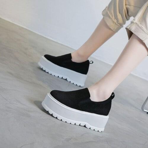 Hidden Wedge Heel Sneakers Platform Slip on Genuine Leather Women Shoes Red Black Brown Chunky Sneakers Femme Casuales Comfy