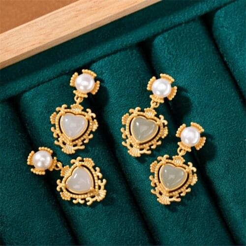 Uglyless Vintage Flowers Garland Earrings for Women Sweet LOVE Gifts for Women Heart Agate Pearls Earrings 925 Silver Brincos