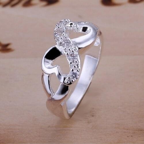 Beautiful charm Silver color crystal Rings For women lady wedding heart design Jewelry pretty nice gifts Free shipping R049