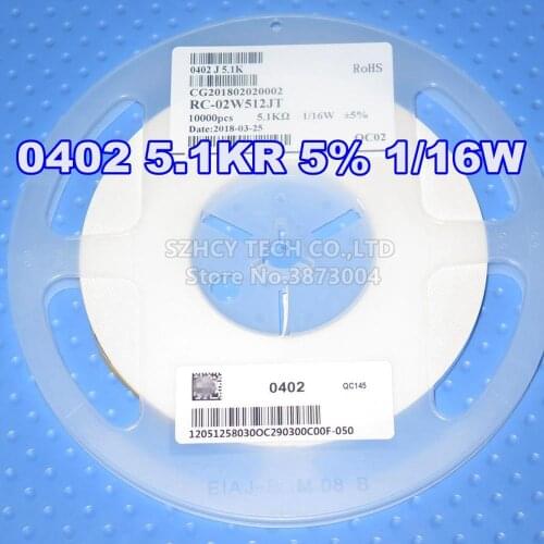 10000Pcs 0402 5.1KR 5% 1/16W RC-02W512JT New and origianl