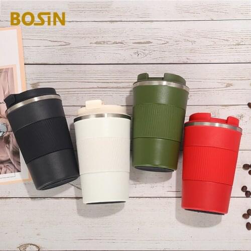 380ml/510ml Coffee Mug Stainless Steel Silicone Ring Business Coffee Cup Office Thermos Flask Beer Portable Car Cup