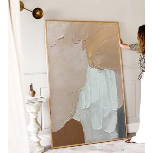 Handmade Abstract Painting Morandi Color Canvas Art Textured Palette Knife Modern Wall Painting Hotel Restaurant Room Decor