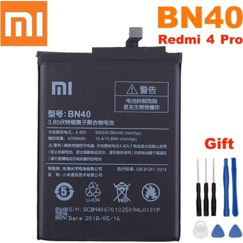 Xiaomi Original Battery BN40 4100mAh for Xiaomi Redmi 4 Pro Prime 3G RAM 32G ROM Edition High Quality Battery + free tools