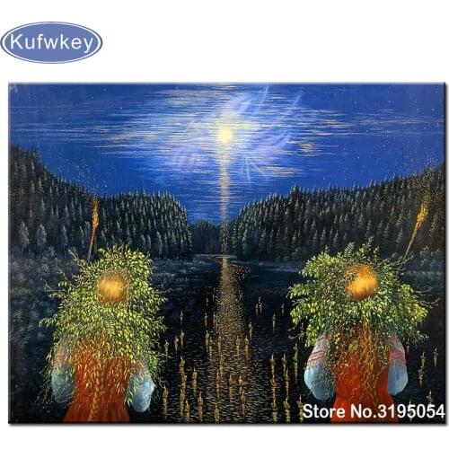 Diamond Mosaic Diamond Embroidery night people moon reflection scenery 5d diy Diamond Cross Stitch Painting Inlay Handwork