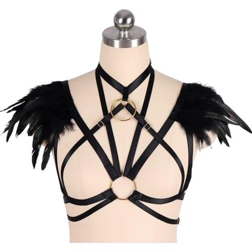 Feather Buttocks Bondage Body Sexy Lingerie Bra Women Club Wear Bandage Womens Belt Gothic Clothes Stocking Garter Belt Harness