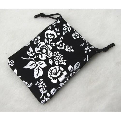 3.1x 3.9inch 8 x 10cm black silver flower velvet bags jewellery pouches small gift bag Perfect for Jewelry Wedding Favors