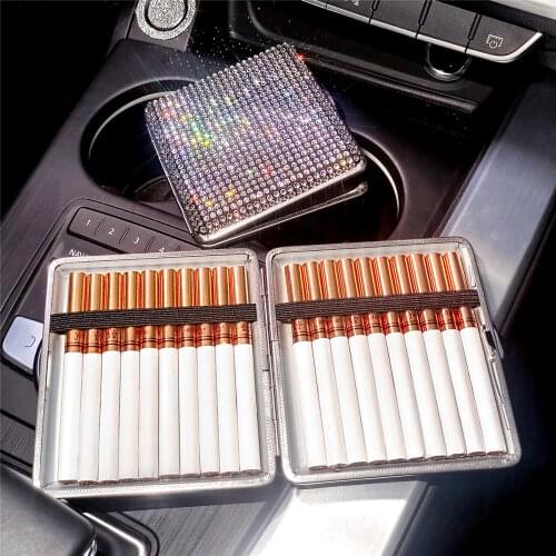 Bling Rhinestone Ashtray Car Auto Use Cigarette Case 85mm King Size (18-20 Capacity) Crystal Bling Sturdy Double Sided