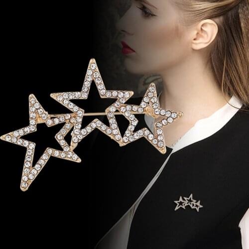 Korean Fashion Crystal Star Brooch Rhinestone Badge Shirt Scarf Buckle Collar Pin Brooches Jewelry Luxury for Women Accessories