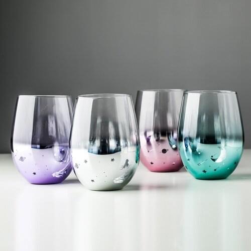 Starry Sky Colored Eggshell Cups Glass Household Wine Glass INS Wind Simple Heat Resistant Lovely Girl Heart Juice Cup