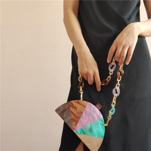 Design acrylic rainbow color shell clutch bag for lady casual clutch