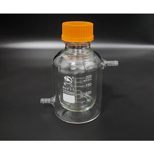 Double-deck cylindrical single-necked flat bottom flask,Capacity 250ml,GL45mm,Mezzanine jacketed reactor bottle,Reagent bottle