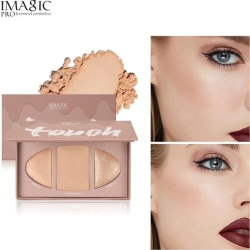 IMAGIC 3-Color Facial High Gloss Shimmer Powder Fluorescent Palette Contour Bronzer Long-Lasting Brightening Glitter Cosmetics
