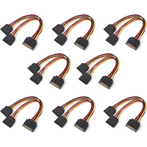 8 Pieces Power Cord 15Pin SATA Male to 2 Female 15Pin Power HDD Splitter High Quality Connector Power Cable KXL0313