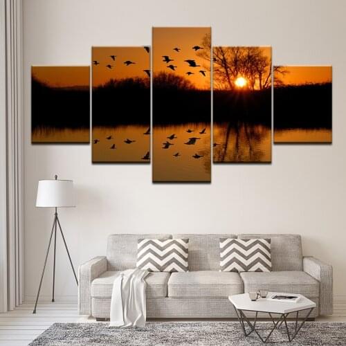 Canvas Painting Landscape bird flying sunset 5 Pieces Wall Art Painting Modular Wallpapers Poster Print living room Home Decor
