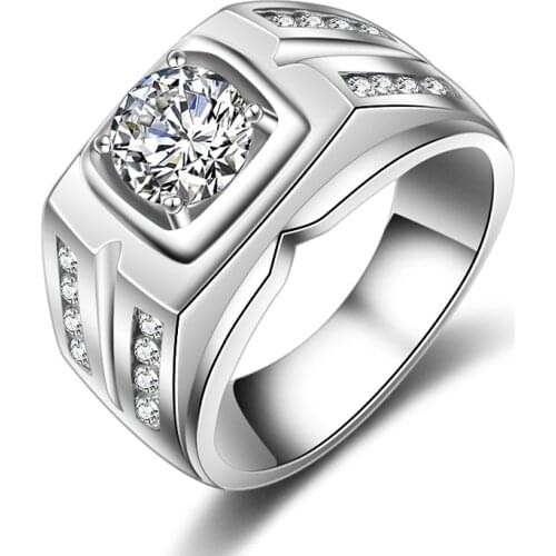 Solitaire male ring 925 Sterling silver 7mm AAAAA Sona Zircon cz Engagement Wedding Band Rings for men Statement Party Jewelry