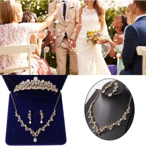 Crystal Bridal Jewelry Sets for Women Necklace Earrings Tiara Set for Wedding Bridesmaid Gifts with Gift Box Silver/Gold