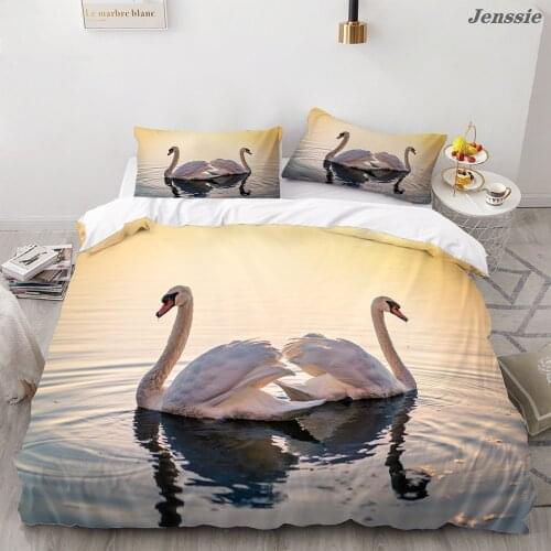 Black And White Mandarin Duck Swan Duvet Cover Swan Lake Bedding Set 2/3pcs Bed Linen Luxury Bedclothes Queen King Single Double