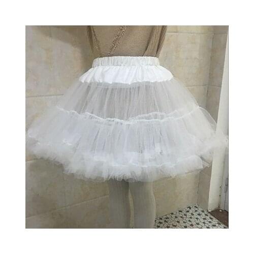 Women Girls Ruffled Short Petticoat Solid White Fluffy Bubble Tutu Skirt Puffy Half Slip Crinoline Underskirt No Hoop