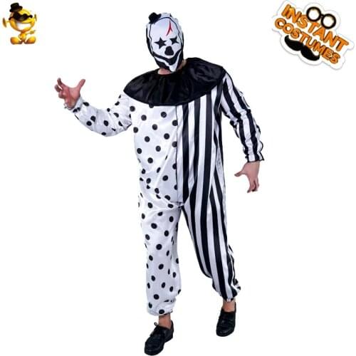 Carnival Adult Cosplay Horror Costumes Men Fancy Dress with Knitted Fabric Made Mask Jumpsuit for Halloween Clown Costumes