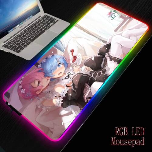 Mairuige Rem Re Zero Anime Girl RGB Gaming Mouse Pad Gamer Computer LED Lighting USB Large Mousepad Colorful Desk Pad Mice Mat
