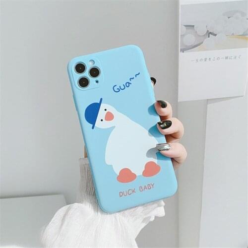 Retro kawaii Crooked neck duck baby Japanese Phone Case For iPhone 12 11 Pro Max Xs Max XR X 7 8 Plus 7Plus case Cute Soft Cover