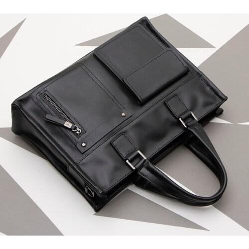 Mens Business Shoulder Bag Genuine Leather Crossbody Bag Casual Briefcase Soft Leather Laptop Bag