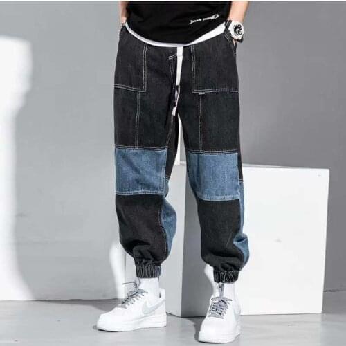 2021 Mens Fashion In Hip Hop Jeans Color Matching Overalls Loose Harlan Pants American Casual Pants Black Color Cowboy Trousers