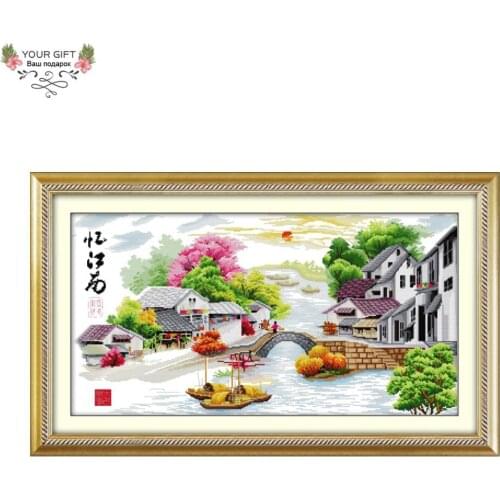 Joy Sunday China Jiangnan Water Village Home Decor F094 14CT 11CT Counted Stamped China Water Village In Dream Cross Stitch kit