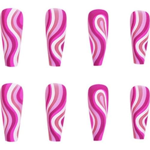 24pcs White Purple Ripple Wear Long Paragraph Fashion Manicure Patch False Nails Save Time Wearable Nail Patch SANA889