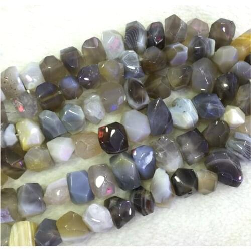 Natural Genuine Gray White Botswana Agate Fortification Onyx Hand Cut Faceted Nugget Free Form Loose Beads 15" 04230-A