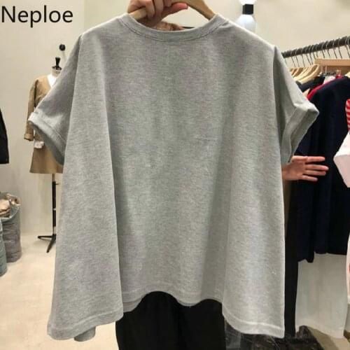 Neploe Solid Oversized T Shirts Women Korean Fashion O Neck Short Sleeve Female Tops Summer 2021 Loose Casual Cotton Ladies Tees