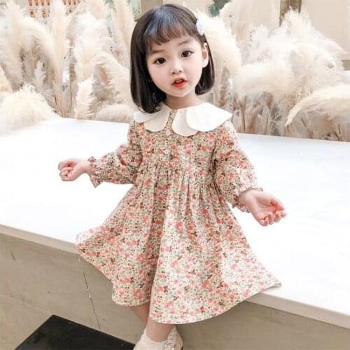 1-6 Years Baby Girls Dress New Spring Cute Kids Long Sleeve Floral A line Dresses Children Korean Style High Waist Cute Sundress