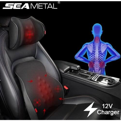 12V Car Massage Pillow Lumbar Pillow Universal Headrest Seat Back Support Relieve Fatigue Auto Neck Support Auto Accessories
