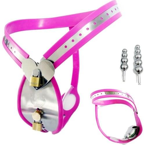 Stainless Steel Male & Female Chastity Belt T-Belt Device with Full Adjustable Removable Plug Adult Product Sex Toy