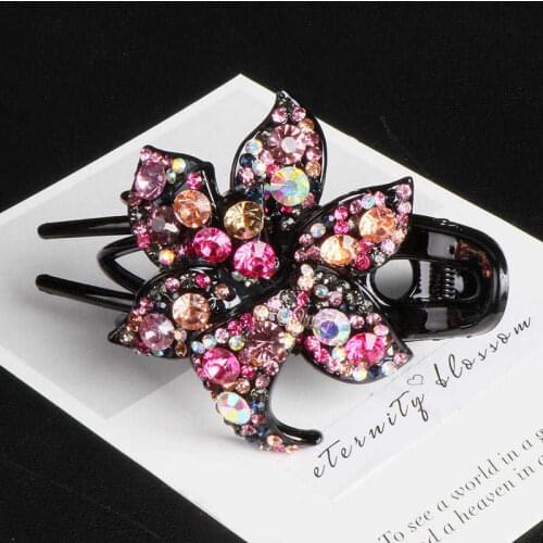 Retro Crystal Hair Claws Crab Flower Rhinestone Luxury Hair Accessories Slide Flower Pins Clips Jewelry For Women Girls