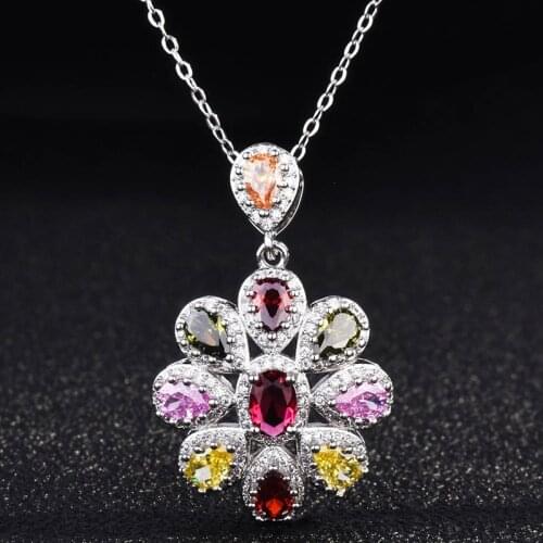 Luxury Colorful Flower Pendant Necklace Inlay Water Drop Zircon S925 Fine Jewelry For Women Wedding Engagement Elegant Choker