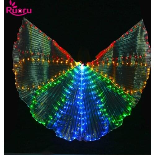 Ruoru Colorful Led Isis Wings with Stick Belly Dance Accessories Stage Performance Props Club Belly Dance Light Up Show Costume