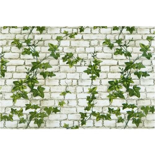 10m Peel and Stick Brick with Green Leaves Wall Sticker PVC Self-Adhesive Wallpaper