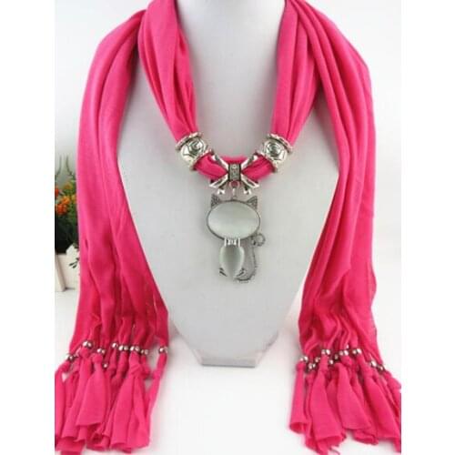New Fashion Polyester Plain Color Tassel Agate Lovely Cat Alloy pendant Jewelry Scarf Necklace Women Scarves 40x180cm