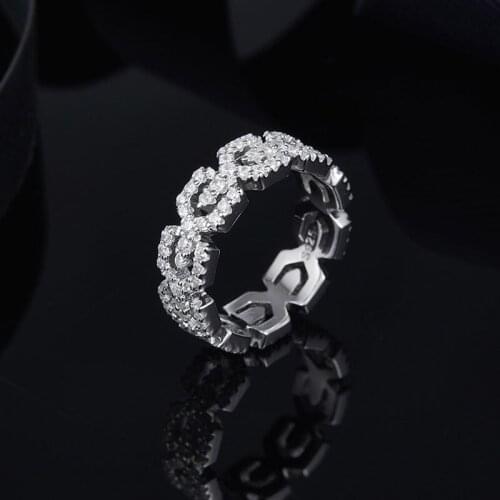 SOELLE Real S925 Sterling Silver Mirco Pave Cubic Zirconia Stones Geometric Chain Finger Ring Women France Luxury Brand Jewelry