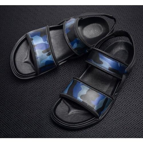 Tuziblobo Summer Mens New Camouflage Real Leather cool sandals top quality open-toe outside sandals mens beach sandals shoes